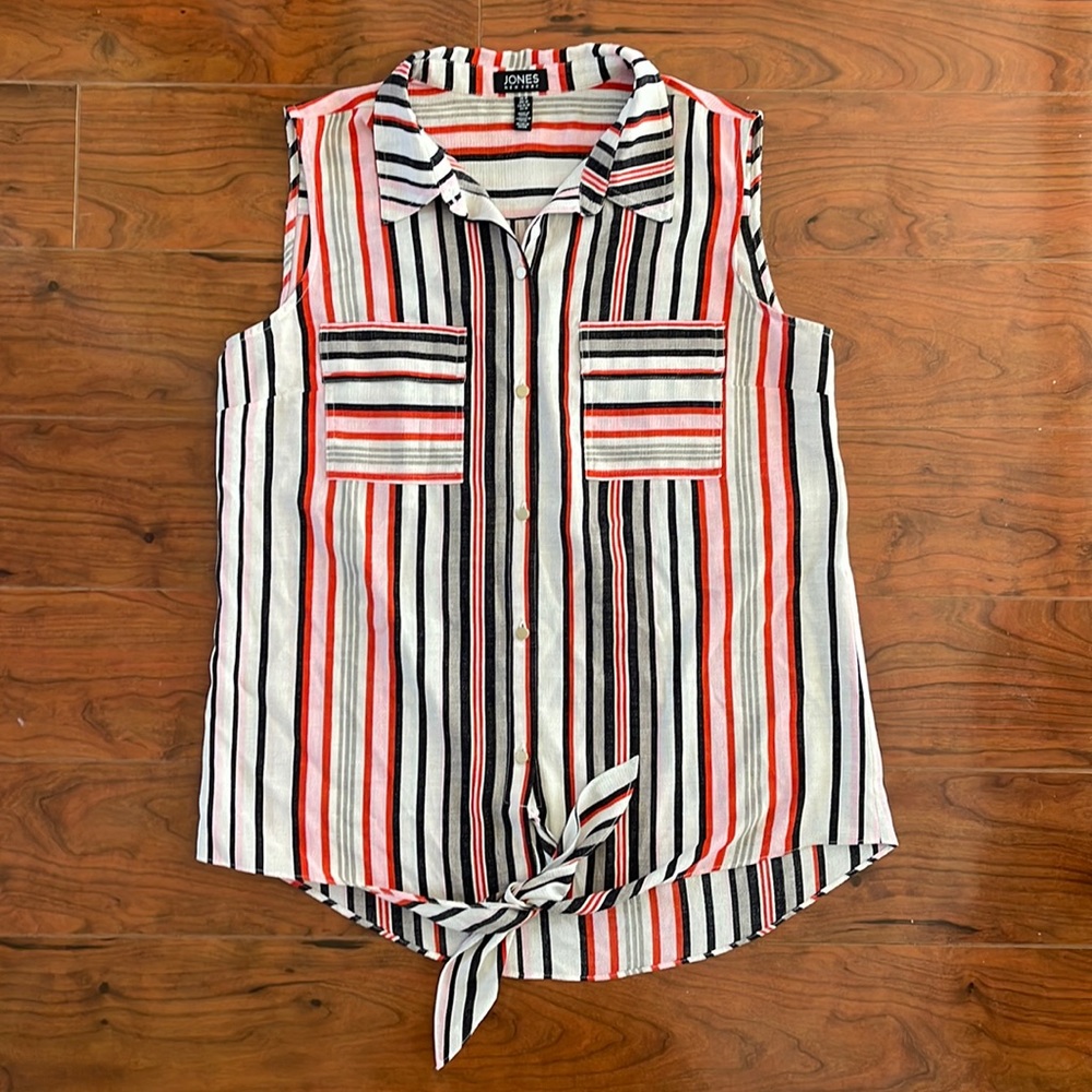 Jones New York Sleeveless Button-down Front Tie Top Shirt